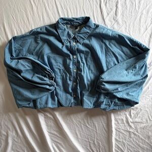 Denim Balloon Sleeve Button Down Blouse Banana Republic